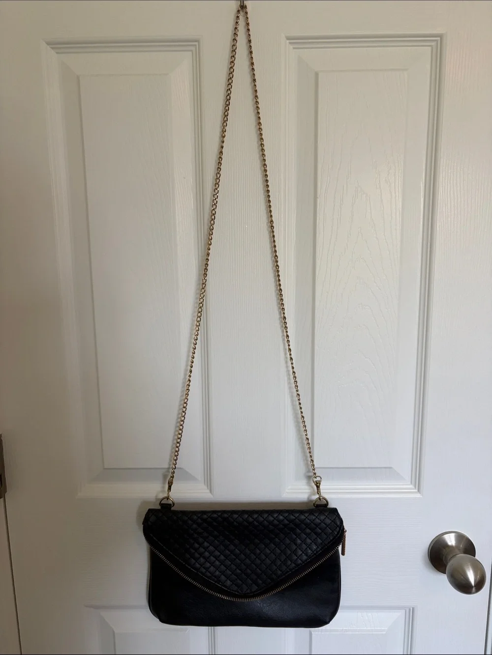 Rampage Black Quilted Flap Crossbody with Gold Chain Strap